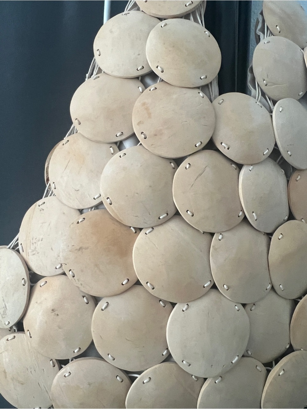 COCONUTS SHELL Handcrafted Round Disc Tote Bag in Natural Tan Made in BALI - Picture 3 of 7